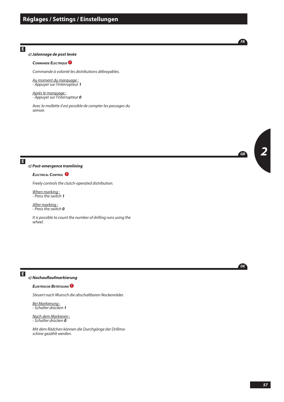 Réglages / settings / einstellungen | Sulky Tramline SX > 03/2014 User Manual | Page 59 / 117