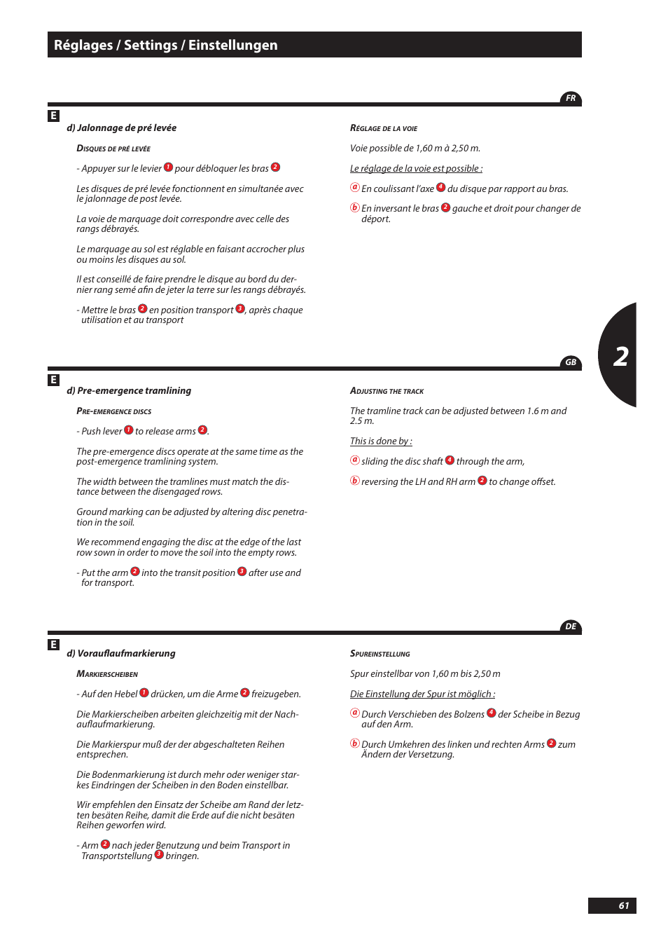 Réglages / settings / einstellungen | Sulky Tramline SX > 03/2014 User Manual | Page 63 / 117
