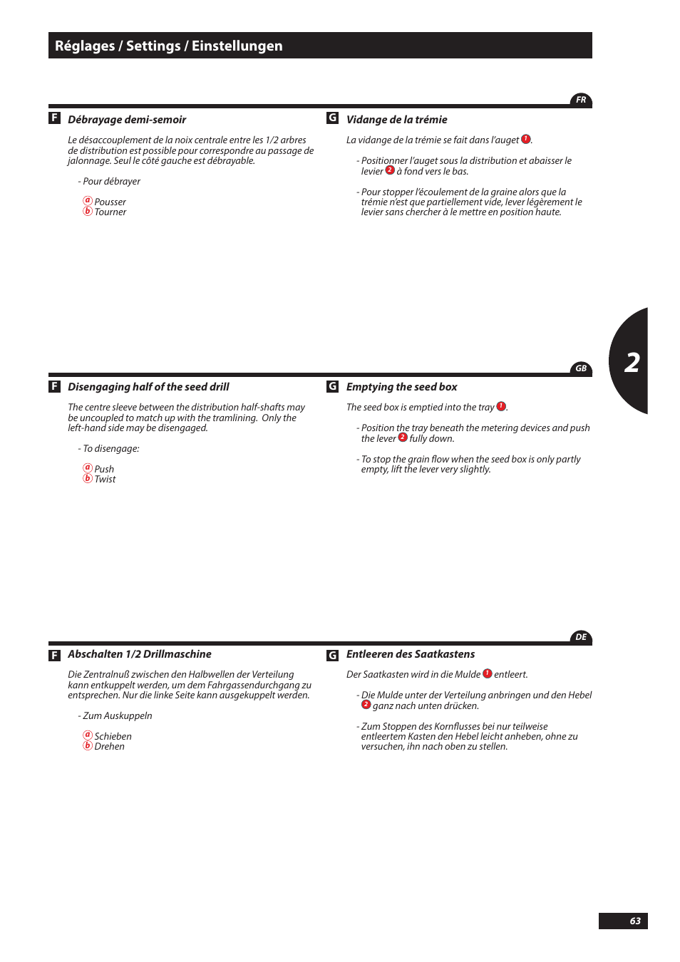 Réglages / settings / einstellungen | Sulky Tramline SX > 03/2014 User Manual | Page 65 / 117