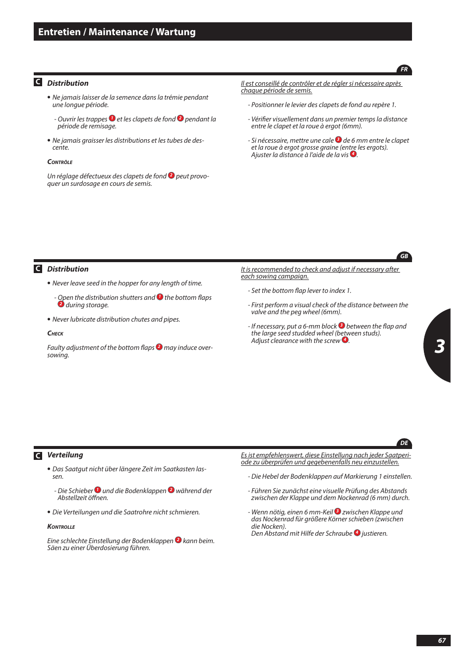 Entretien / maintenance / wartung | Sulky Tramline SX > 03/2014 User Manual | Page 69 / 117