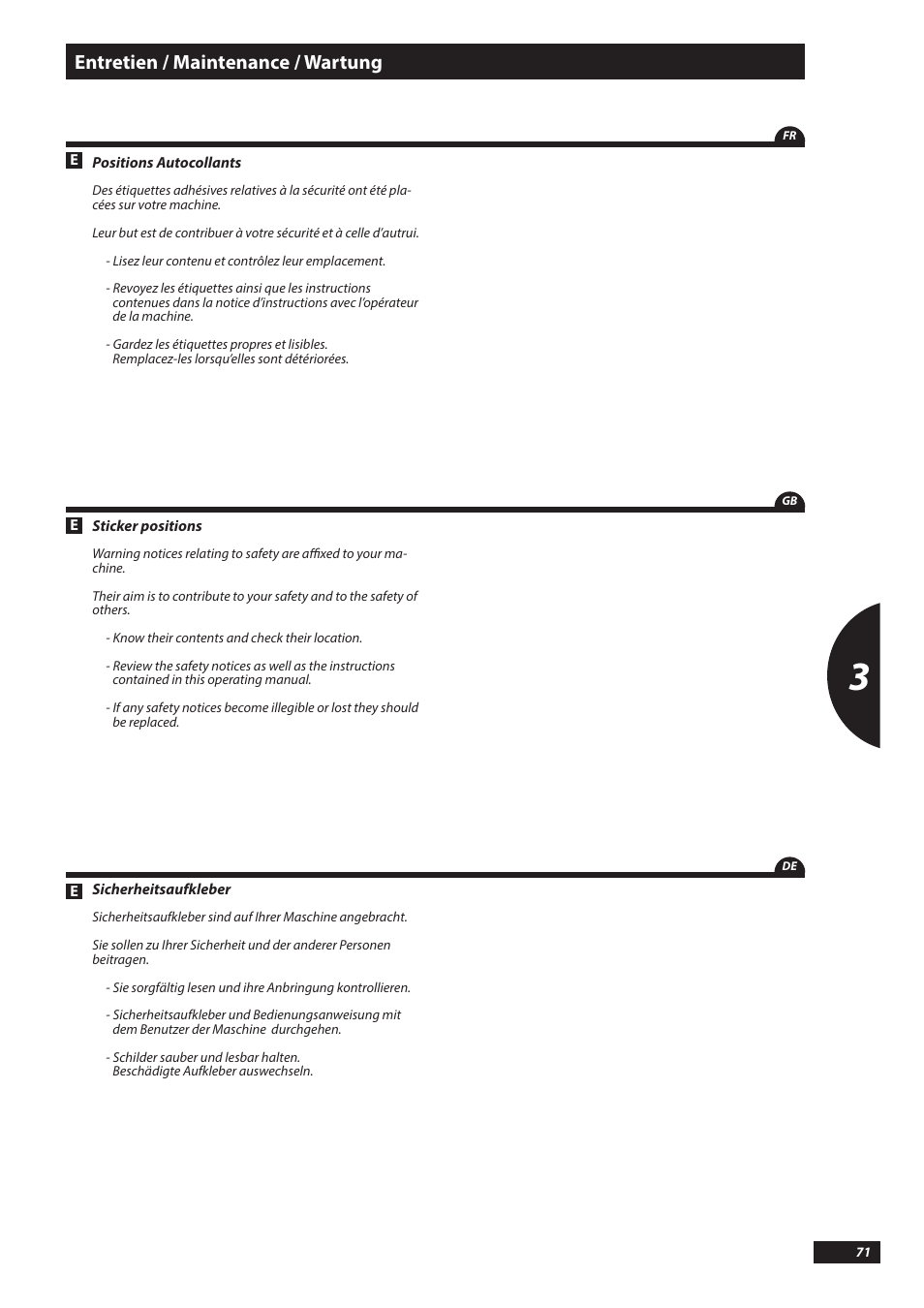 Entretien / maintenance / wartung | Sulky Tramline SX > 03/2014 User Manual | Page 73 / 117