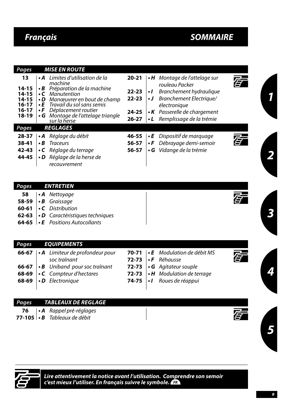 Français sommaire | Sulky Tramline CX > 03/2014 User Manual | Page 11 / 107