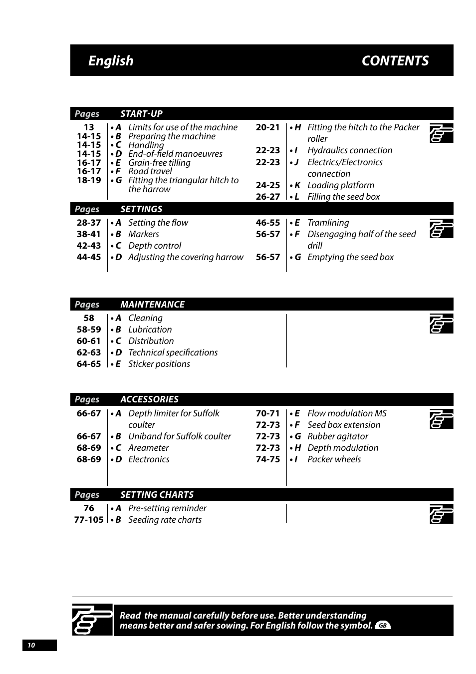 English contents | Sulky Tramline CX > 03/2014 User Manual | Page 12 / 107