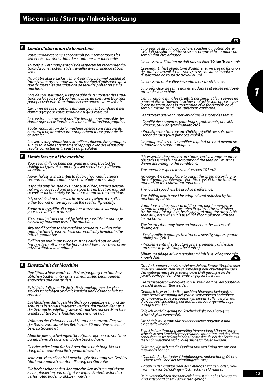 Mise en route / start-up / inbetriebsetzung | Sulky Tramline CX > 03/2014 User Manual | Page 15 / 107