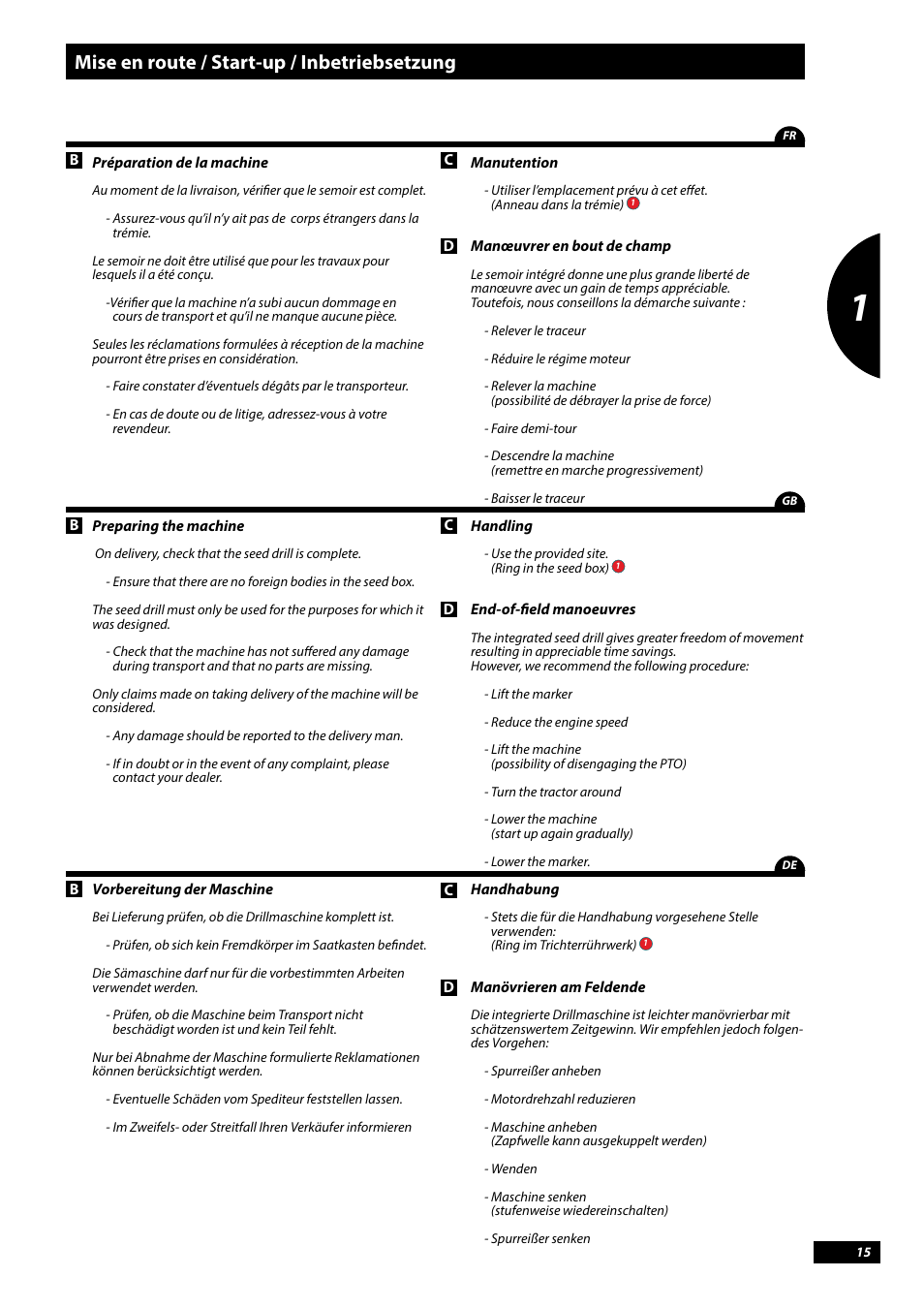 Mise en route / start-up / inbetriebsetzung | Sulky Tramline CX > 03/2014 User Manual | Page 17 / 107