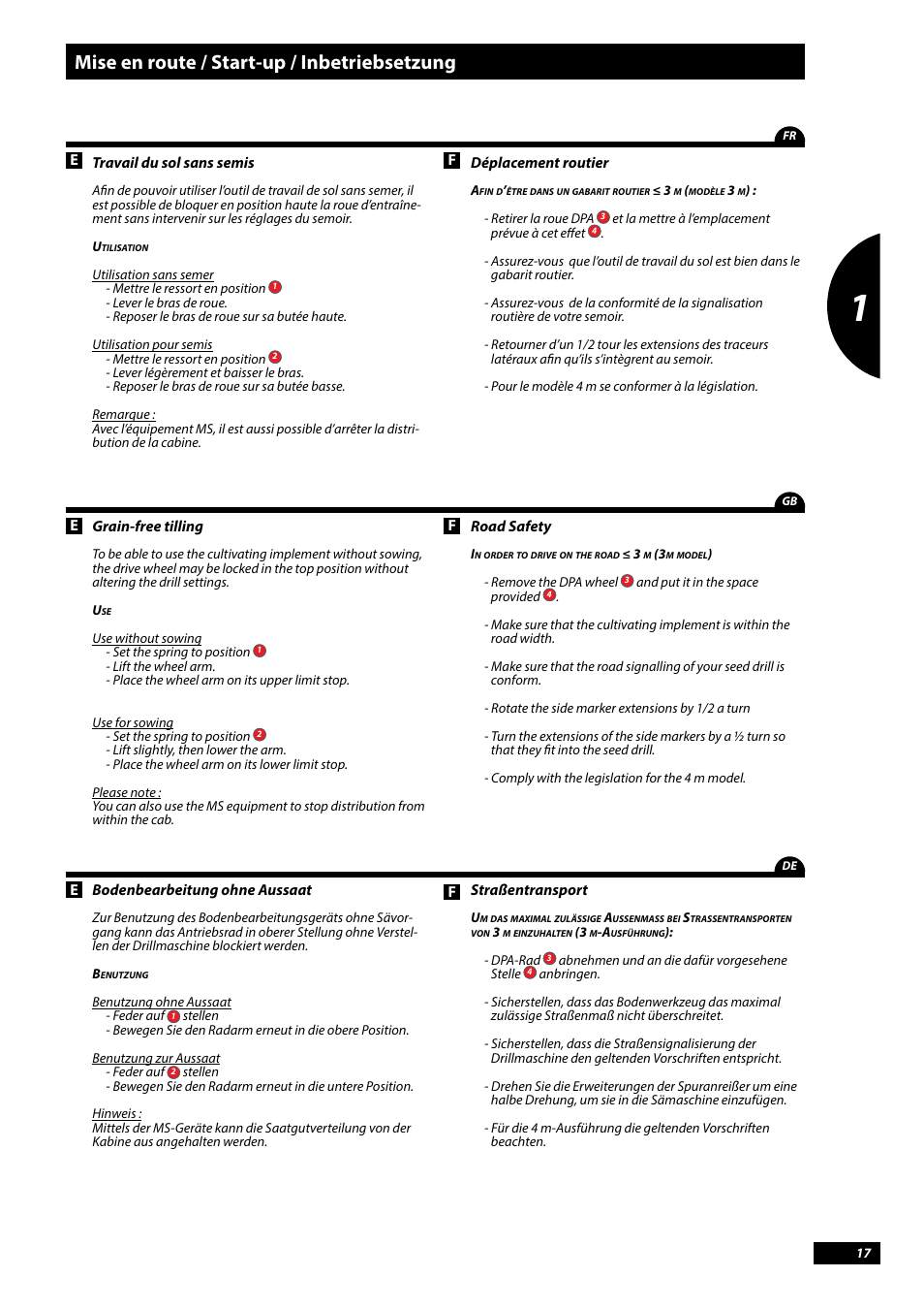 Mise en route / start-up / inbetriebsetzung | Sulky Tramline CX > 03/2014 User Manual | Page 19 / 107