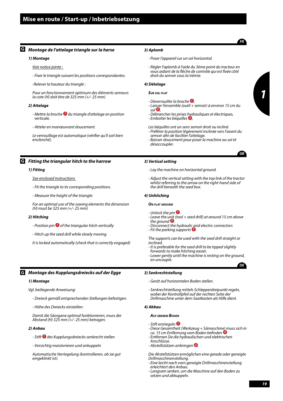 Mise en route / start-up / inbetriebsetzung | Sulky Tramline CX > 03/2014 User Manual | Page 21 / 107