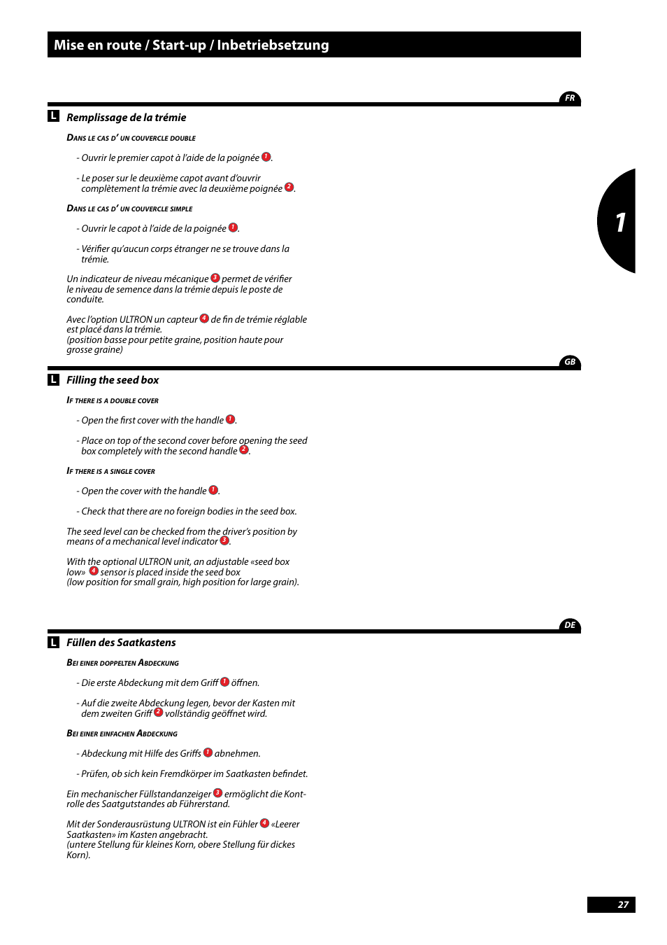Mise en route / start-up / inbetriebsetzung | Sulky Tramline CX > 03/2014 User Manual | Page 29 / 107