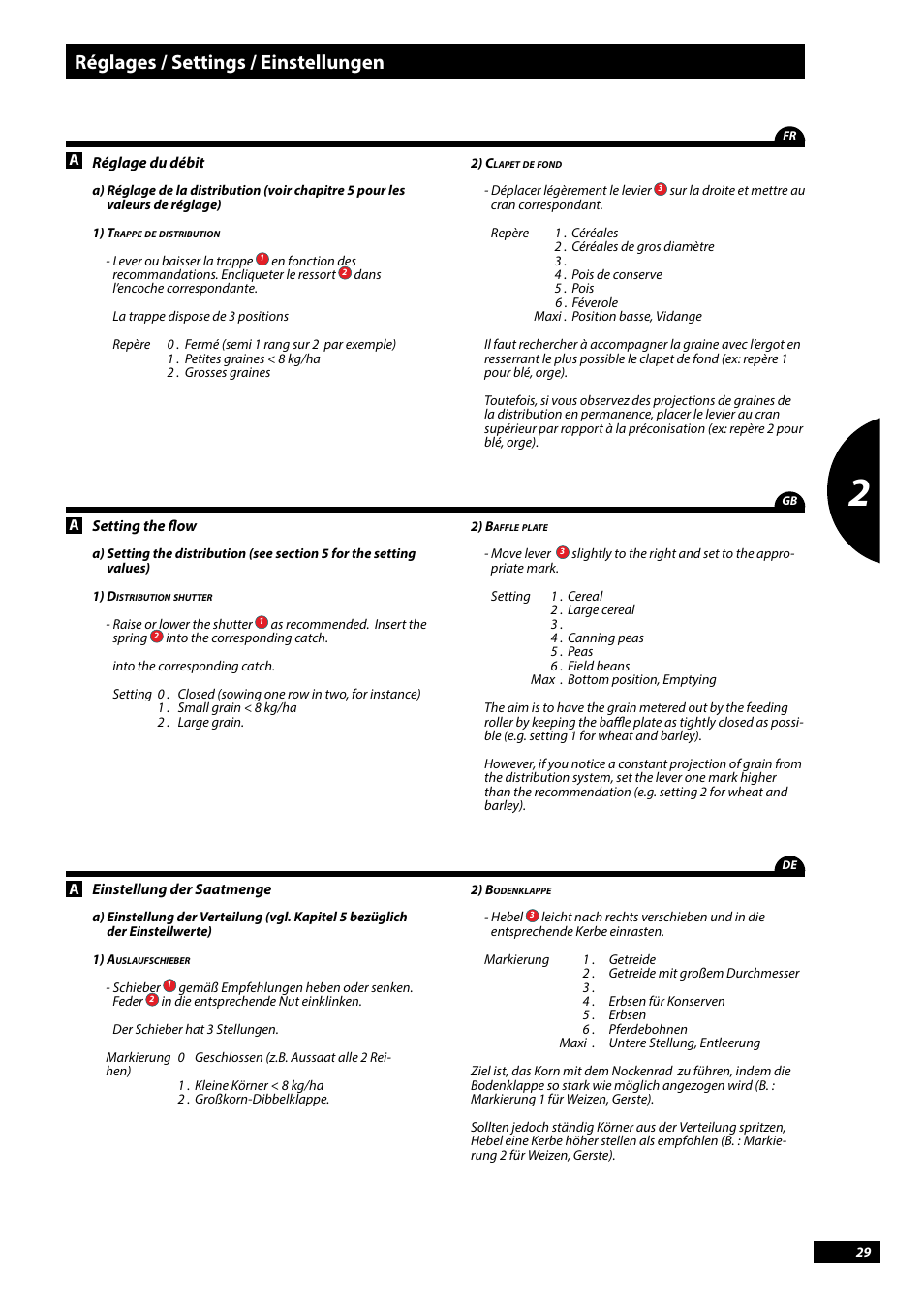 Réglages / settings / einstellungen | Sulky Tramline CX > 03/2014 User Manual | Page 31 / 107