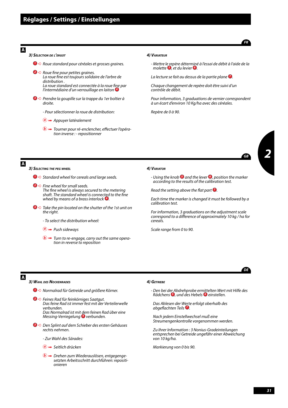 Réglages / settings / einstellungen | Sulky Tramline CX > 03/2014 User Manual | Page 33 / 107