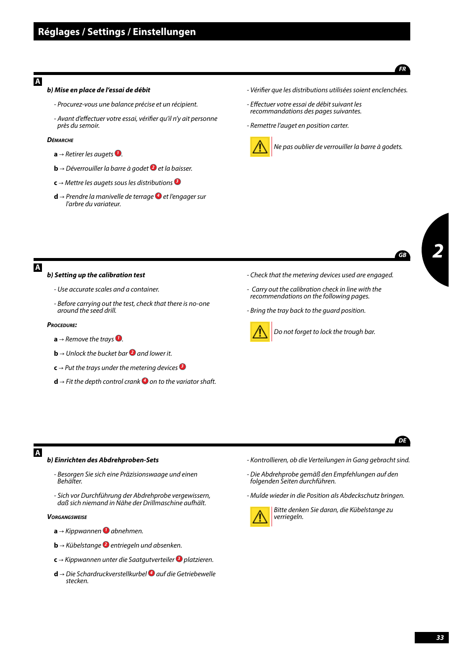 Réglages / settings / einstellungen | Sulky Tramline CX > 03/2014 User Manual | Page 35 / 107