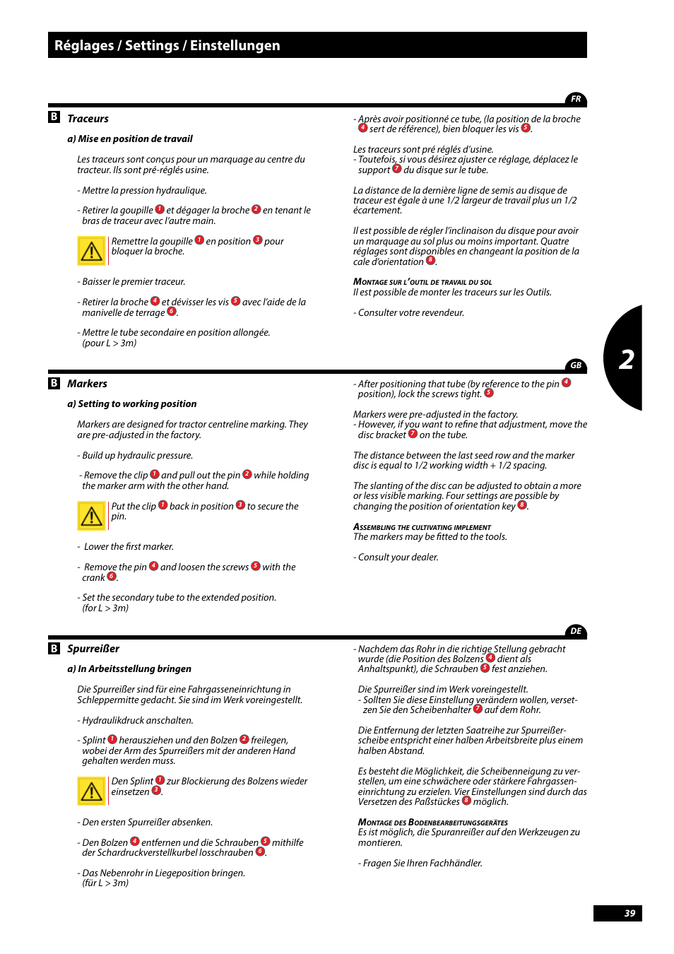 Réglages / settings / einstellungen | Sulky Tramline CX > 03/2014 User Manual | Page 41 / 107