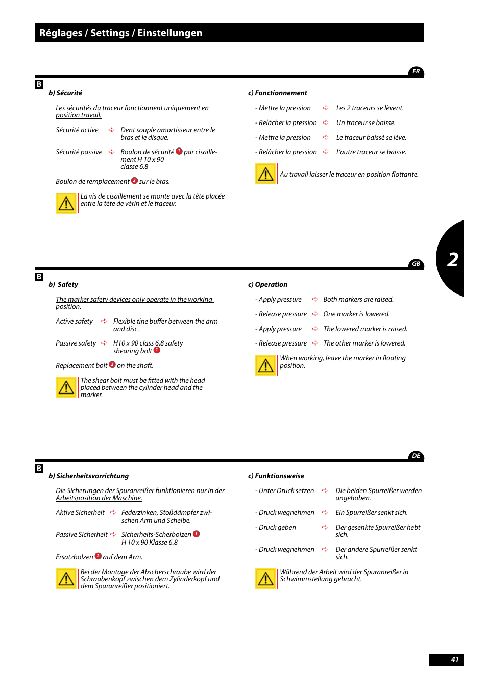 Réglages / settings / einstellungen | Sulky Tramline CX > 03/2014 User Manual | Page 43 / 107