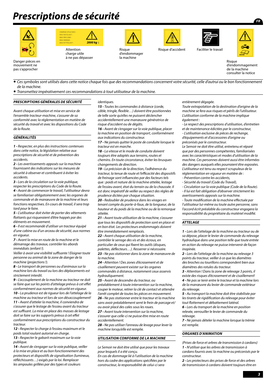Prescriptions de sécurité | Sulky Tramline CX > 03/2014 User Manual | Page 5 / 107