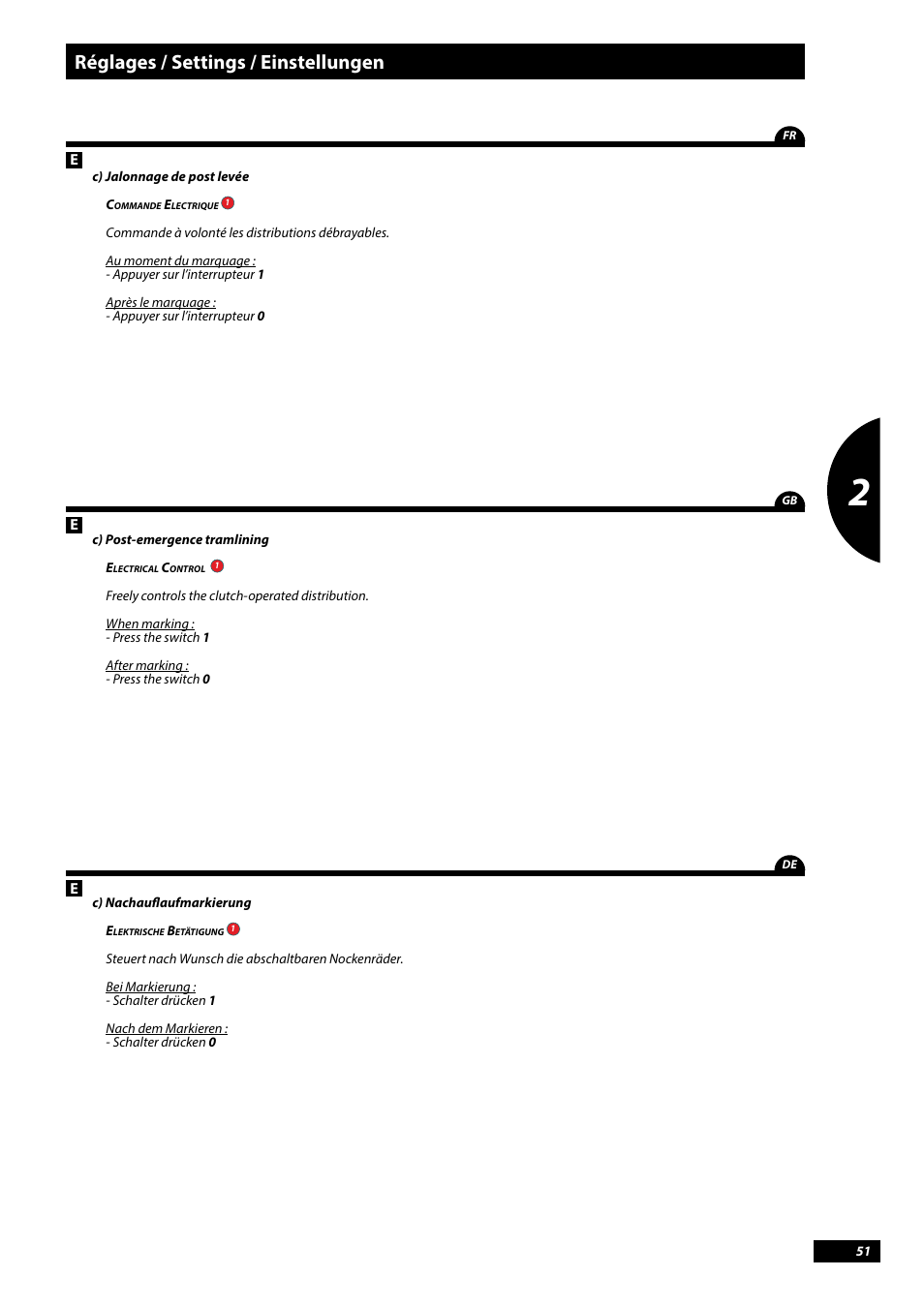 Réglages / settings / einstellungen | Sulky Tramline CX > 03/2014 User Manual | Page 53 / 107