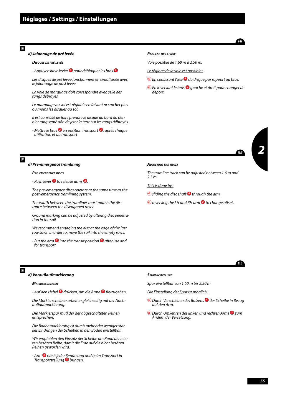 Réglages / settings / einstellungen | Sulky Tramline CX > 03/2014 User Manual | Page 57 / 107