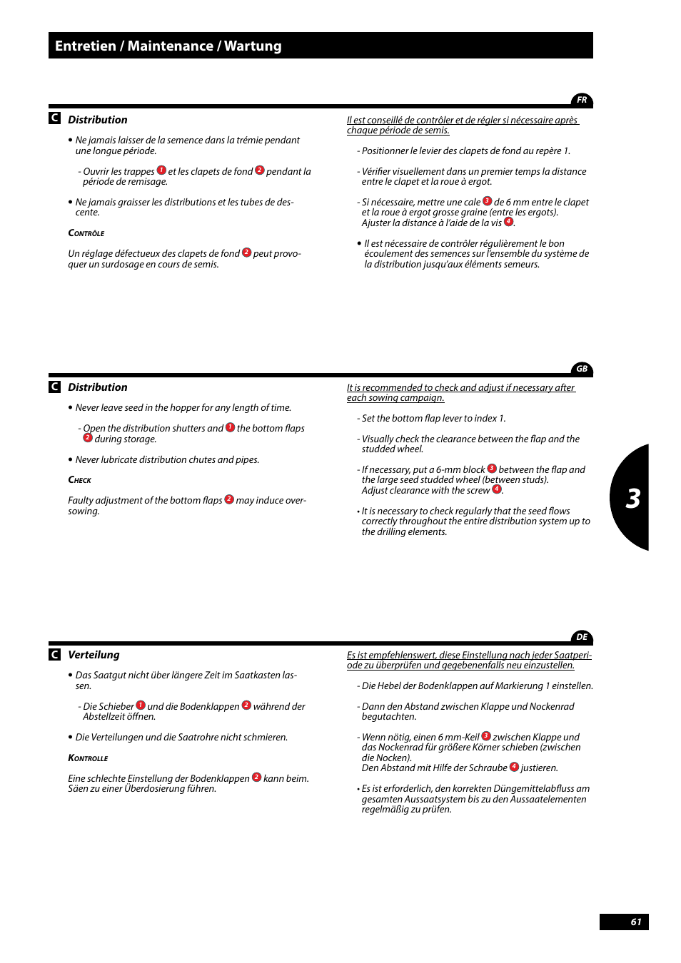 Entretien / maintenance / wartung | Sulky Tramline CX > 03/2014 User Manual | Page 63 / 107