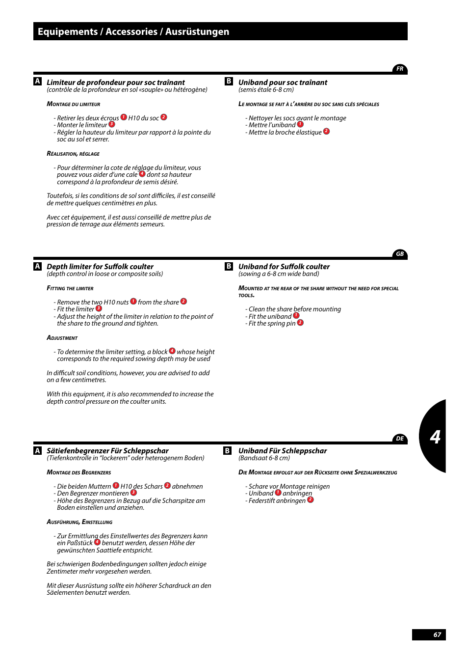 Equipements / accessories / ausrüstungen | Sulky Tramline CX > 03/2014 User Manual | Page 69 / 107