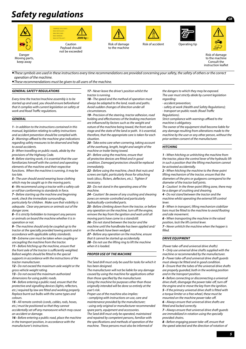 Safety regulations | Sulky Tramline CX > 03/2014 User Manual | Page 7 / 107