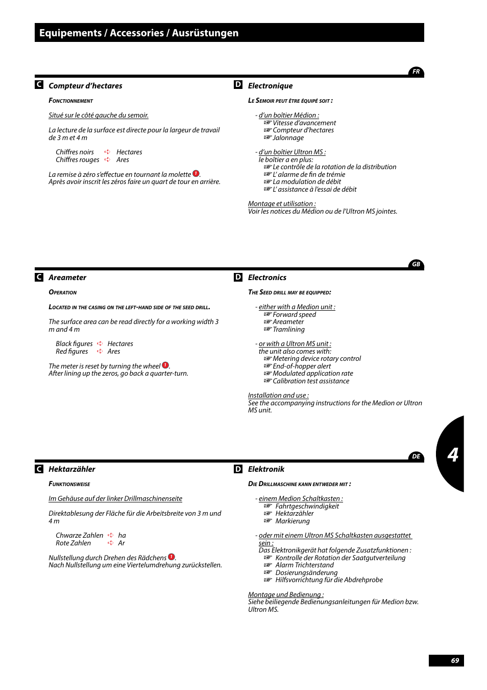 Equipements / accessories / ausrüstungen | Sulky Tramline CX > 03/2014 User Manual | Page 71 / 107