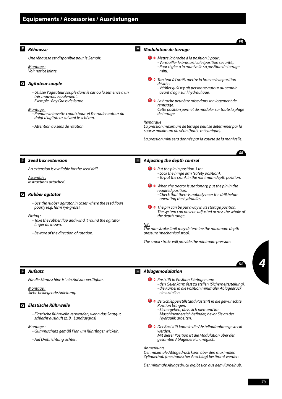 Equipements / accessories / ausrüstungen | Sulky Tramline CX > 03/2014 User Manual | Page 75 / 107