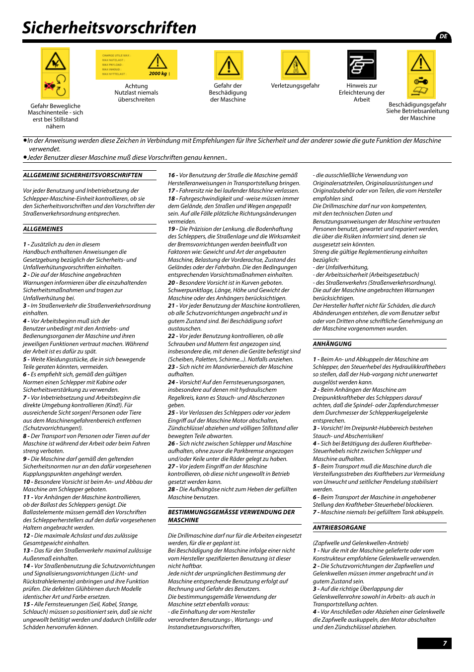 Sicherheitsvorschriften | Sulky Tramline CX > 03/2014 User Manual | Page 9 / 107