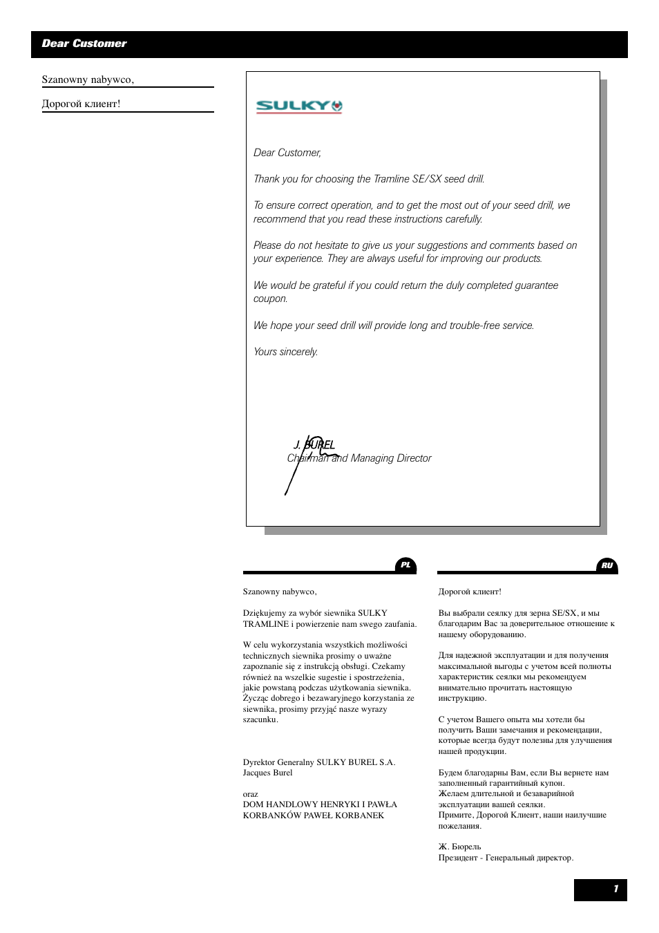 Sulky Tramline SX > 03/2014 User Manual | Page 3 / 120