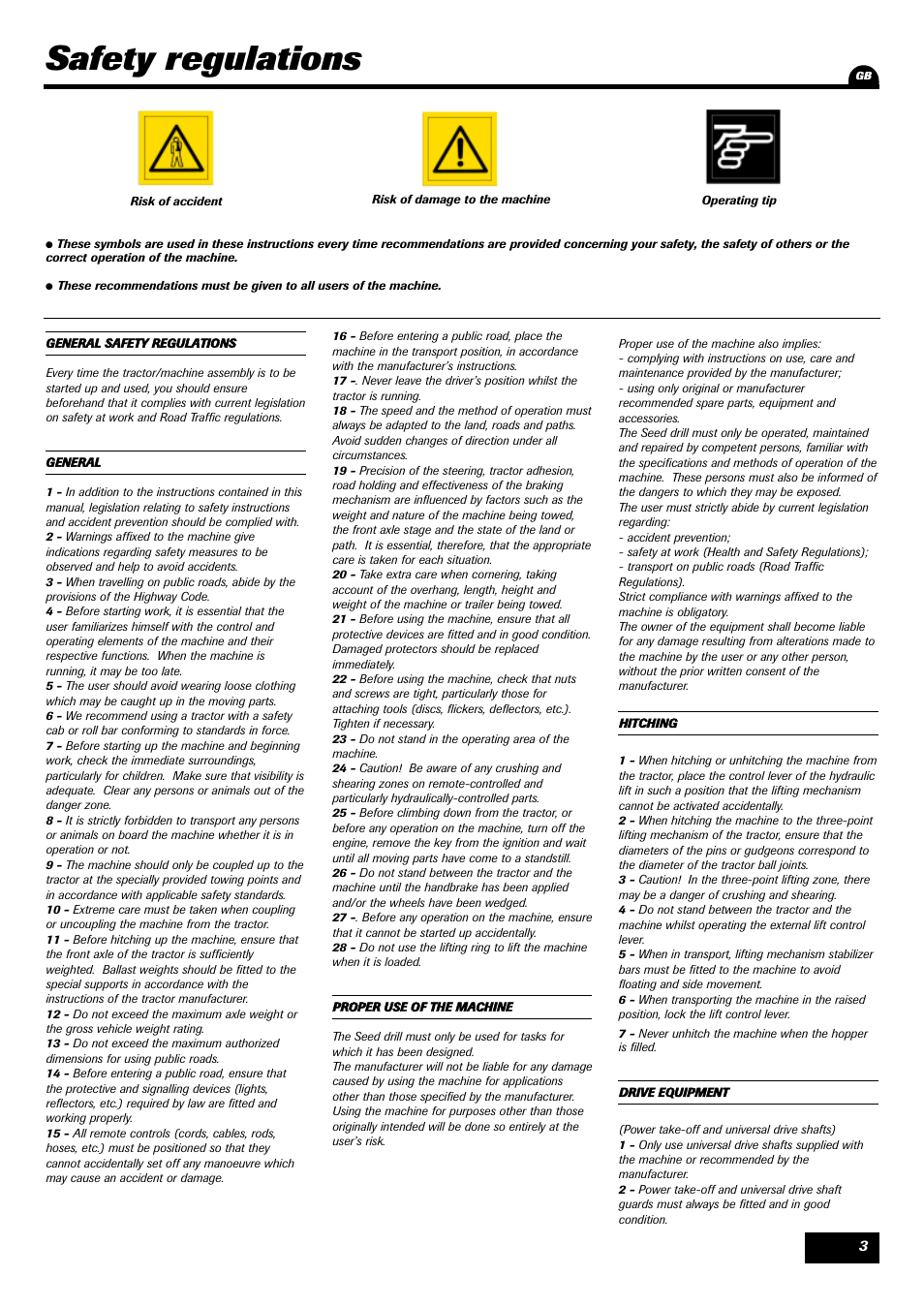 Safety regulations | Sulky Tramline SX > 03/2014 User Manual | Page 5 / 120