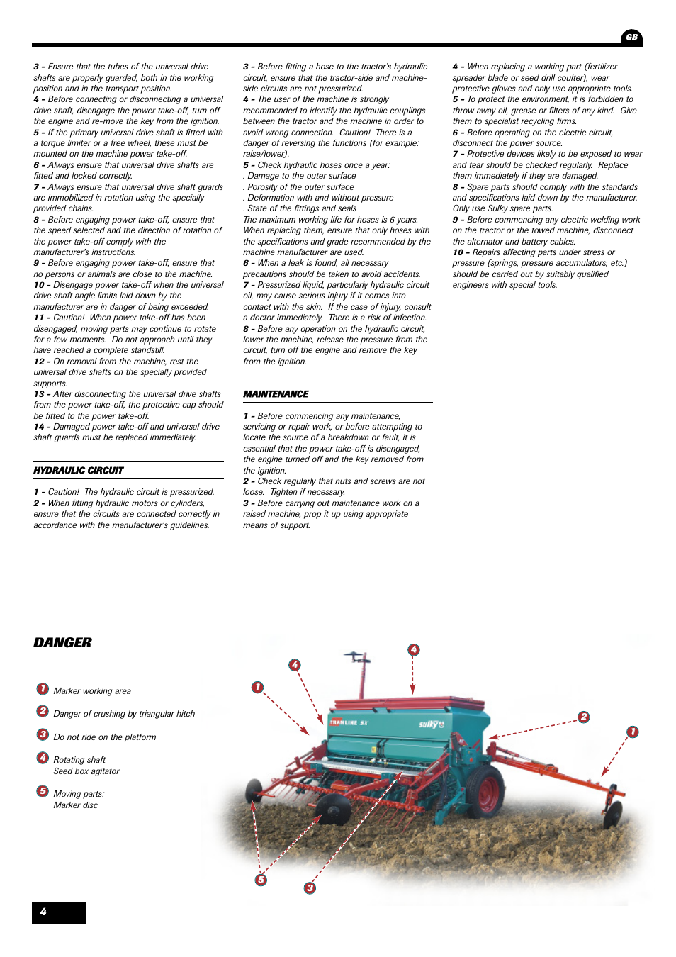 Danger | Sulky Tramline SX > 03/2014 User Manual | Page 6 / 120