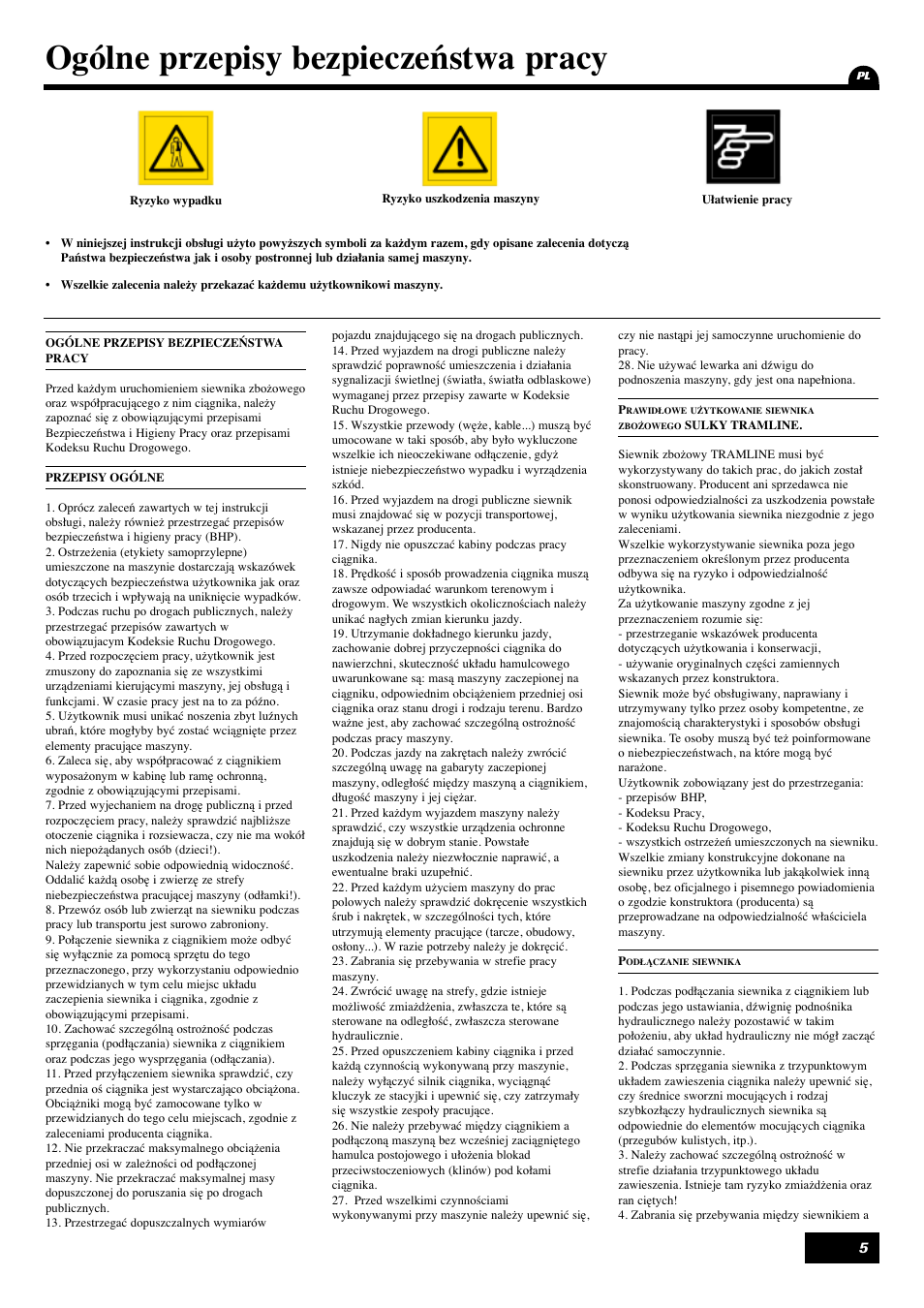Ogólne przepisy bezpieczeństwa pracy | Sulky Tramline SX > 03/2014 User Manual | Page 7 / 120