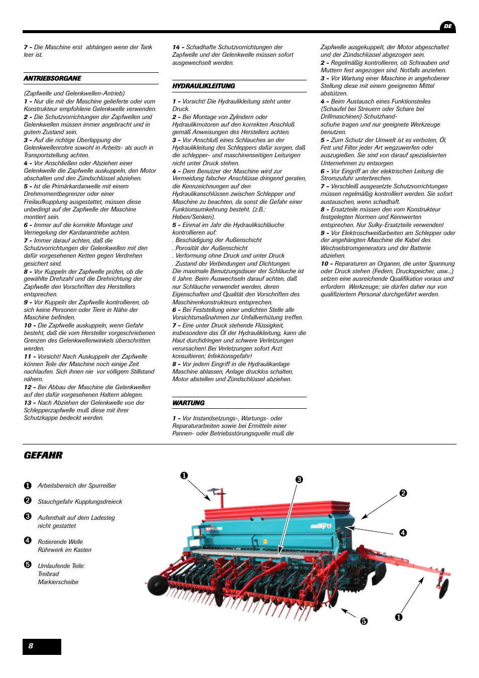 Gefahr | Sulky Tramline CX > 03/2014 User Manual | Page 10 / 105