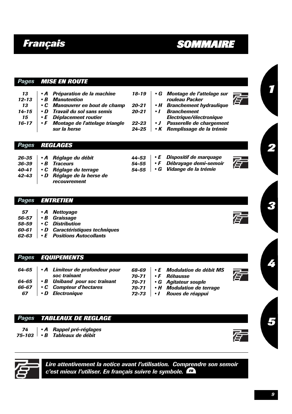 Sommaire français | Sulky Tramline CX > 03/2014 User Manual | Page 11 / 105