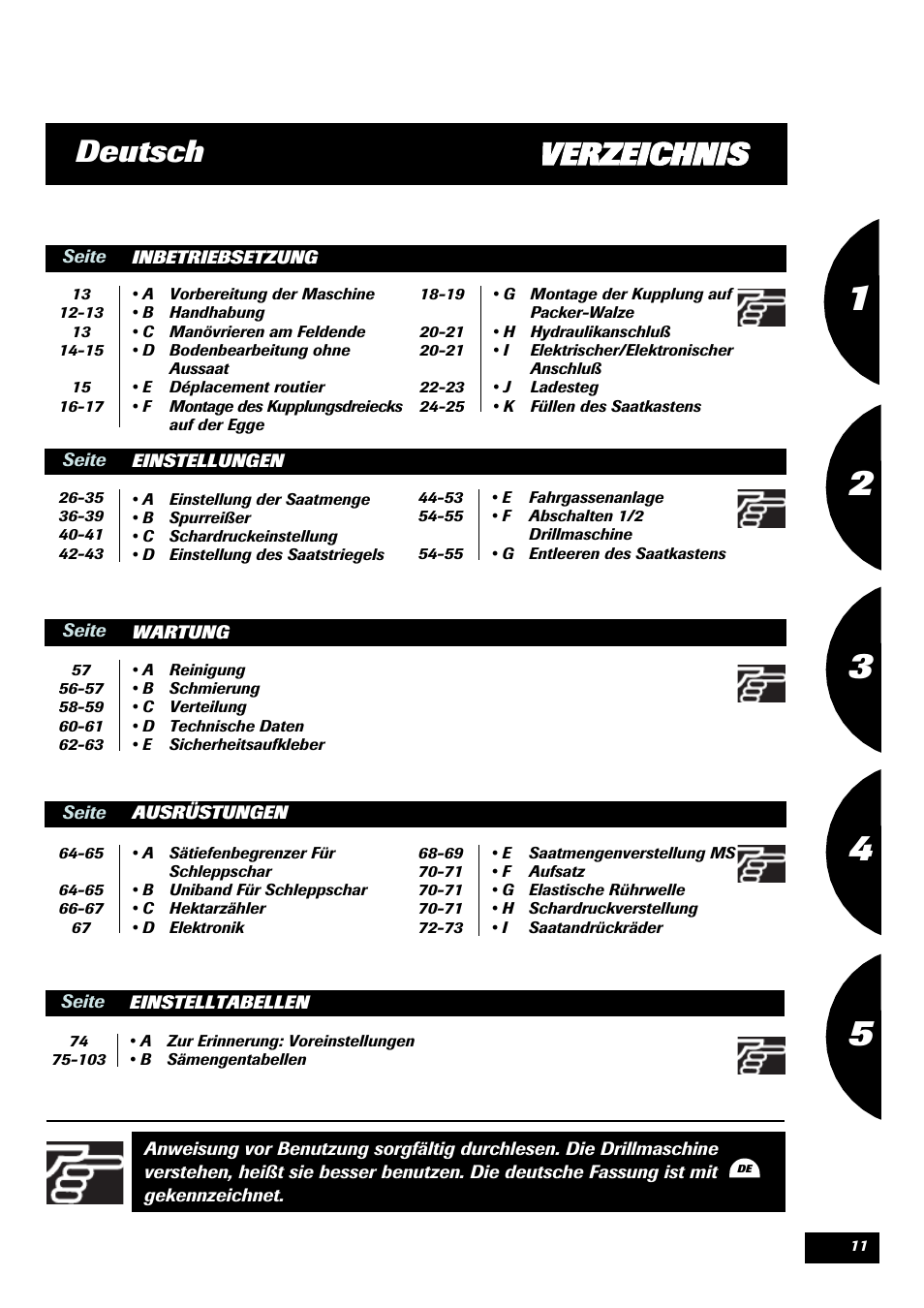Verzeichnis deutsch | Sulky Tramline CX > 03/2014 User Manual | Page 13 / 105