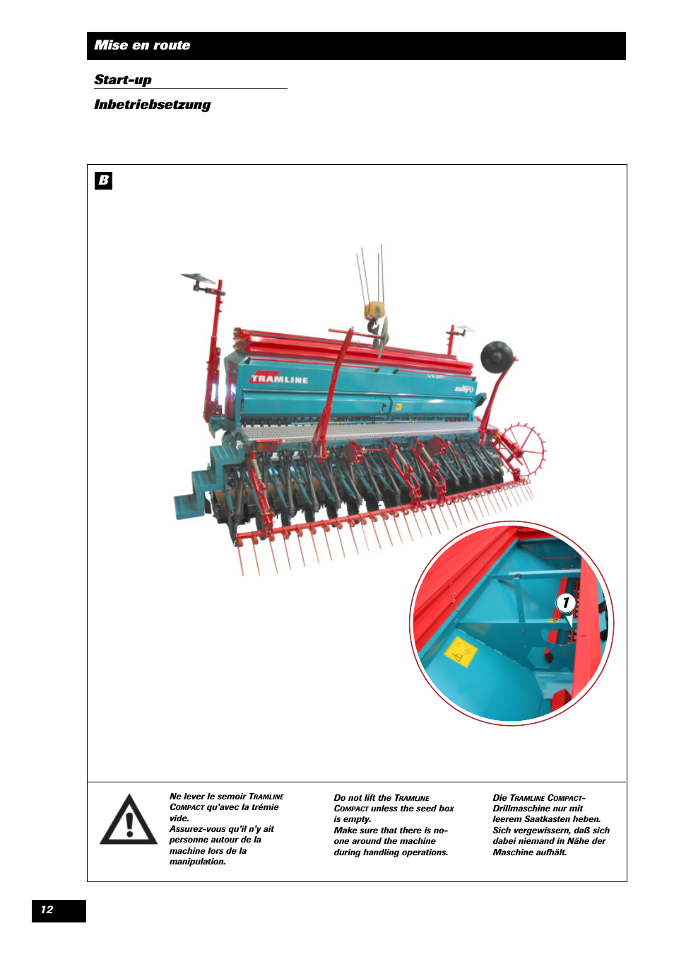 Mise en route start-up inbetriebsetzung b | Sulky Tramline CX > 03/2014 User Manual | Page 14 / 105
