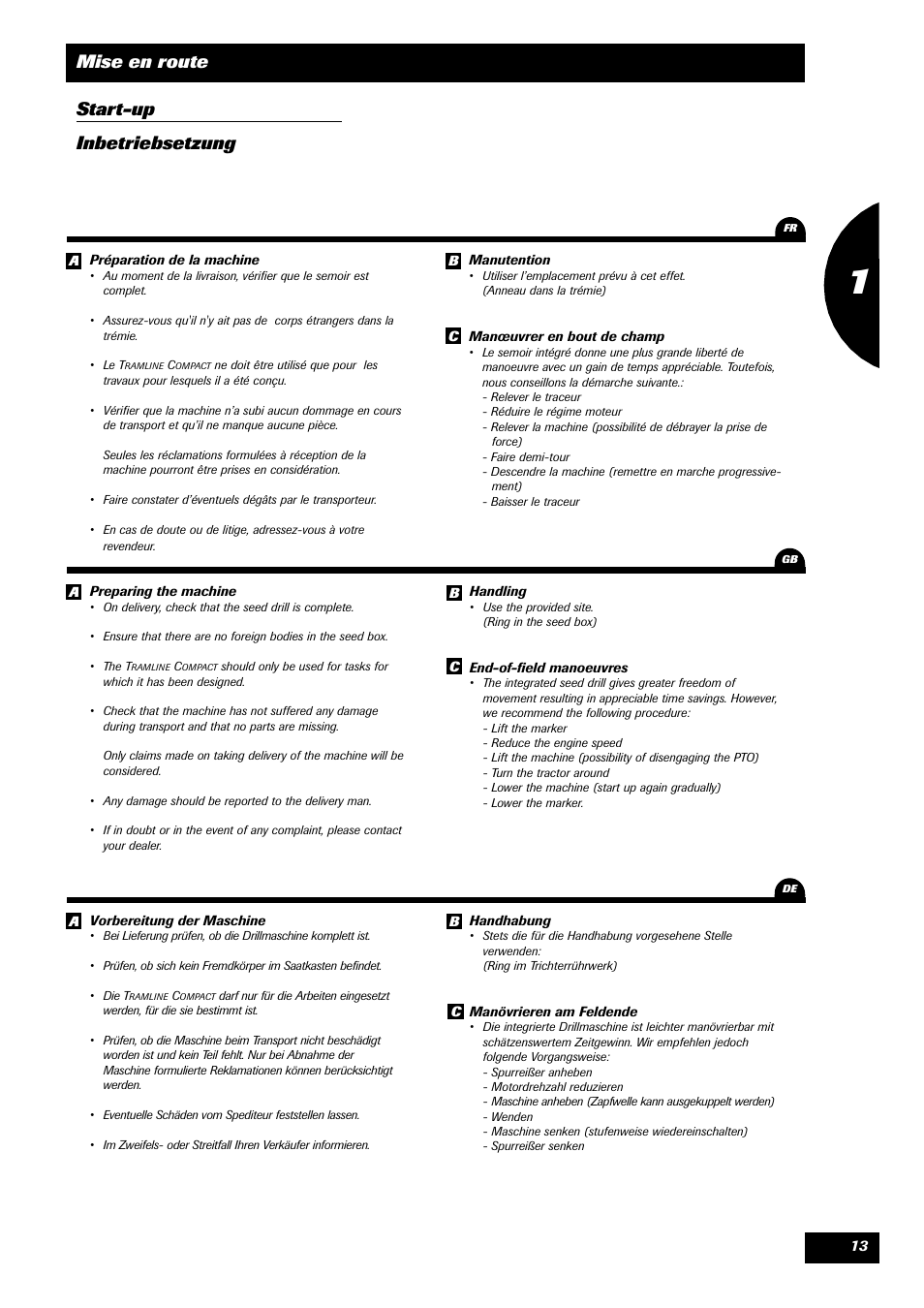 Mise en route start-up inbetriebsetzung | Sulky Tramline CX > 03/2014 User Manual | Page 15 / 105
