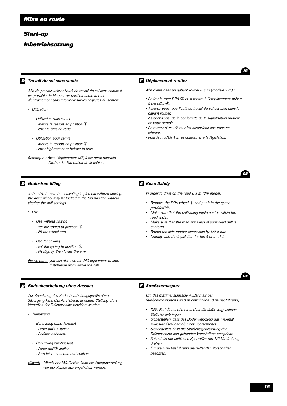 Mise en route start-up inbetriebsetzung | Sulky Tramline CX > 03/2014 User Manual | Page 17 / 105