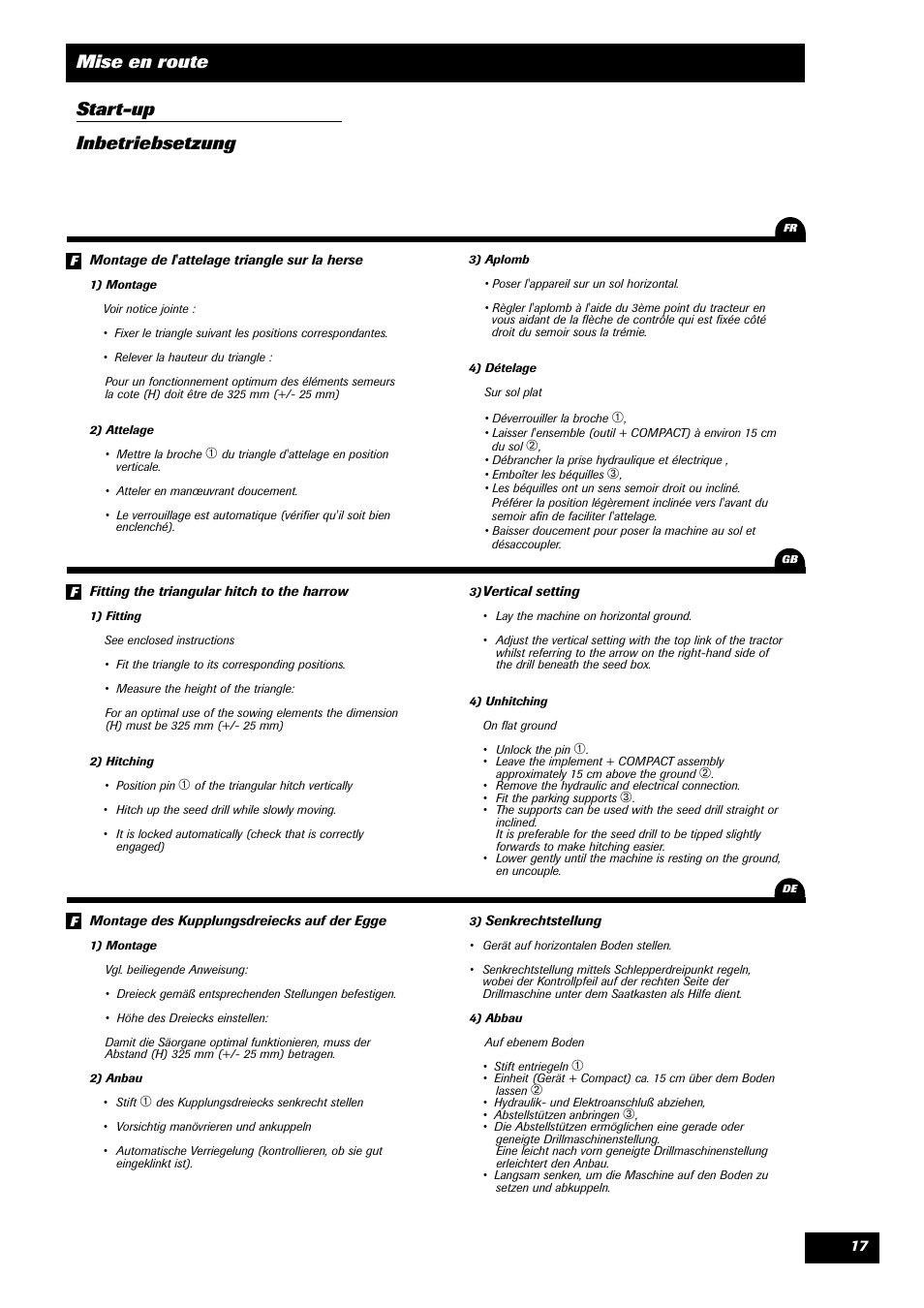 Mise en route start-up inbetriebsetzung | Sulky Tramline CX > 03/2014 User Manual | Page 19 / 105