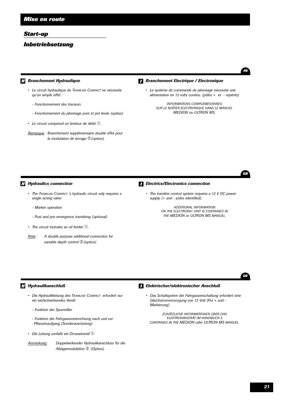 Mise en route start-up inbetriebsetzung | Sulky Tramline CX > 03/2014 User Manual | Page 23 / 105