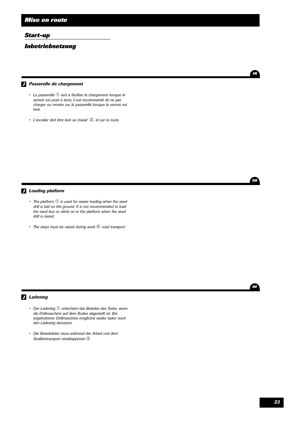 Mise en route start-up inbetriebsetzung | Sulky Tramline CX > 03/2014 User Manual | Page 25 / 105