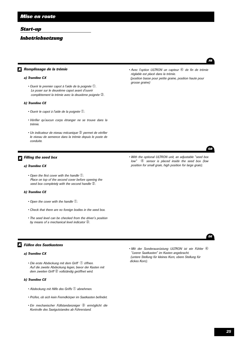 Mise en route start-up inbetriebsetzung | Sulky Tramline CX > 03/2014 User Manual | Page 27 / 105