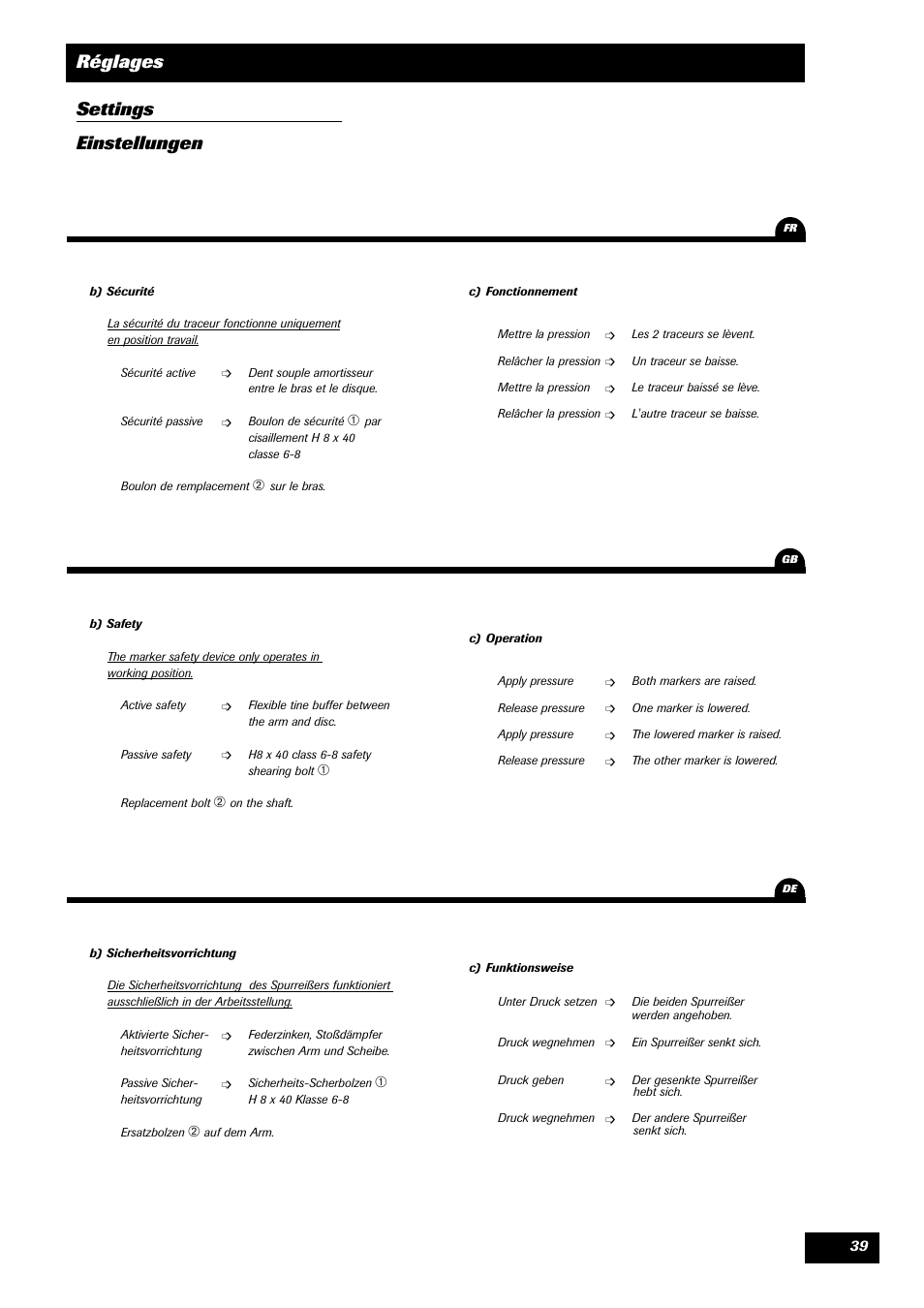 Réglages settings einstellungen | Sulky Tramline CX > 03/2014 User Manual | Page 41 / 105