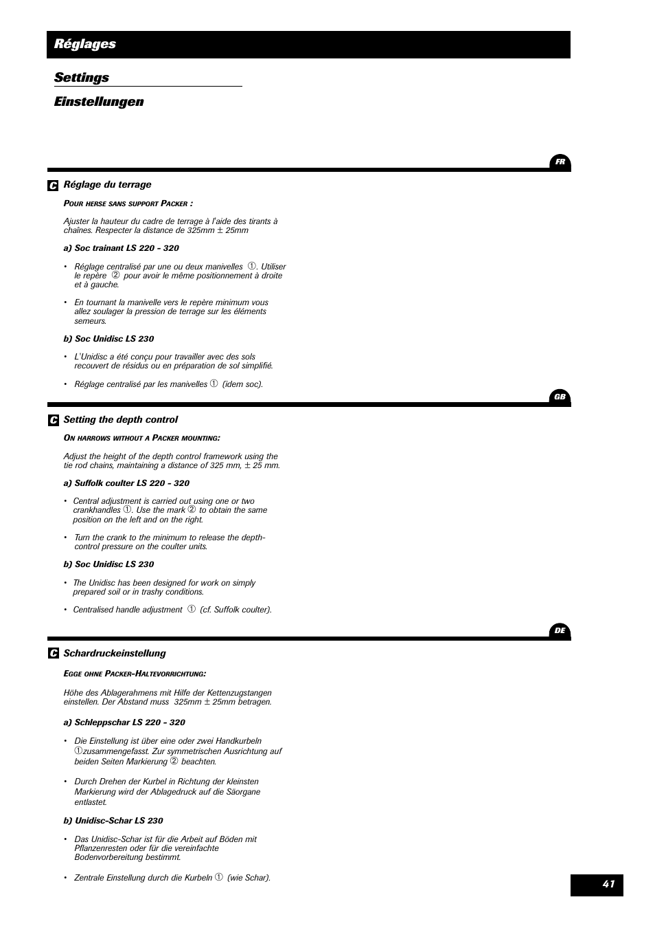 Réglages settings einstellungen | Sulky Tramline CX > 03/2014 User Manual | Page 43 / 105