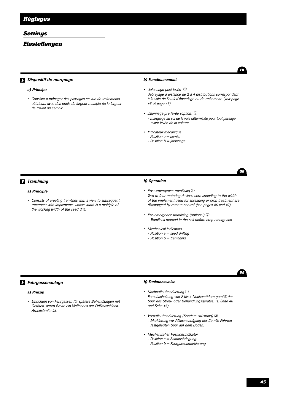 Réglages settings einstellungen | Sulky Tramline CX > 03/2014 User Manual | Page 47 / 105