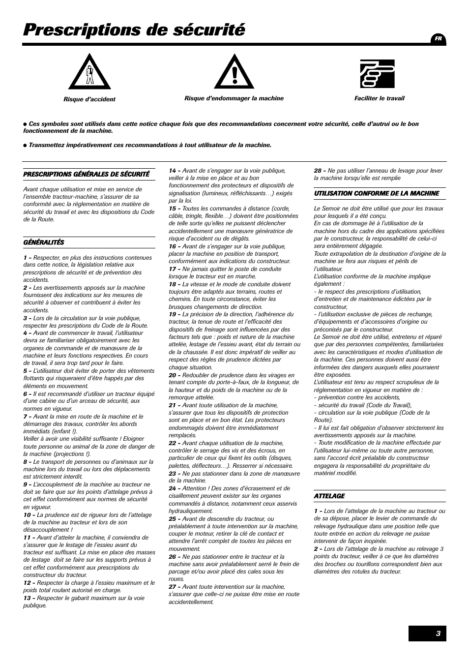 Prescriptions de sécurité | Sulky Tramline CX > 03/2014 User Manual | Page 5 / 105
