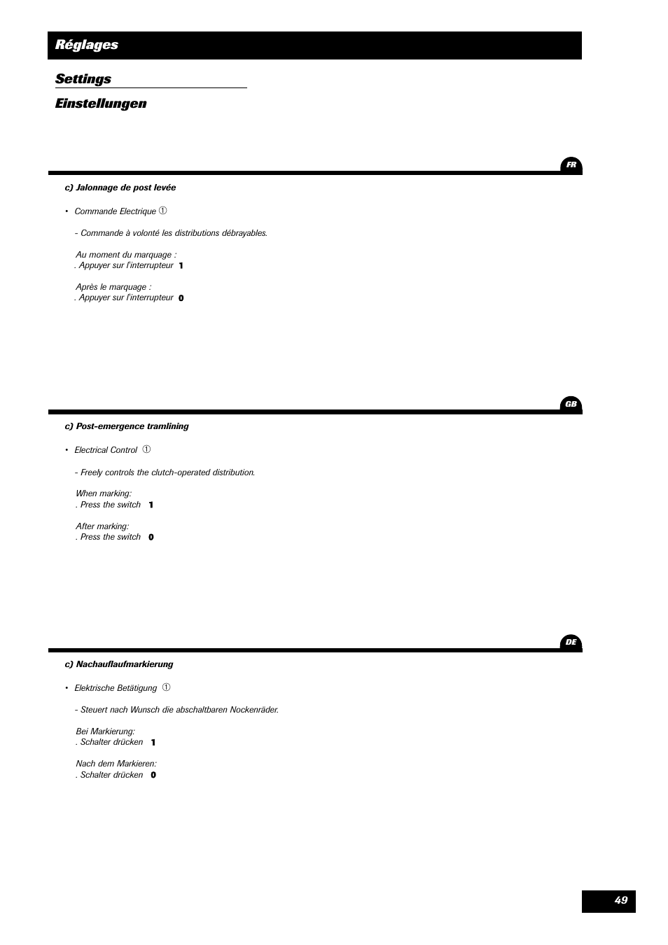Réglages settings einstellungen | Sulky Tramline CX > 03/2014 User Manual | Page 51 / 105