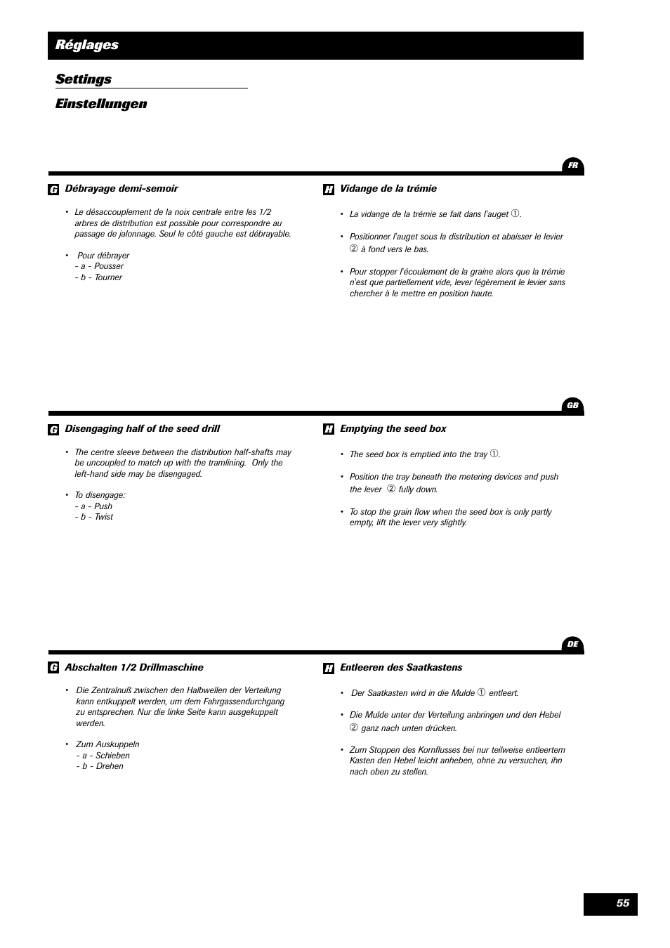 Réglages settings einstellungen | Sulky Tramline CX > 03/2014 User Manual | Page 57 / 105
