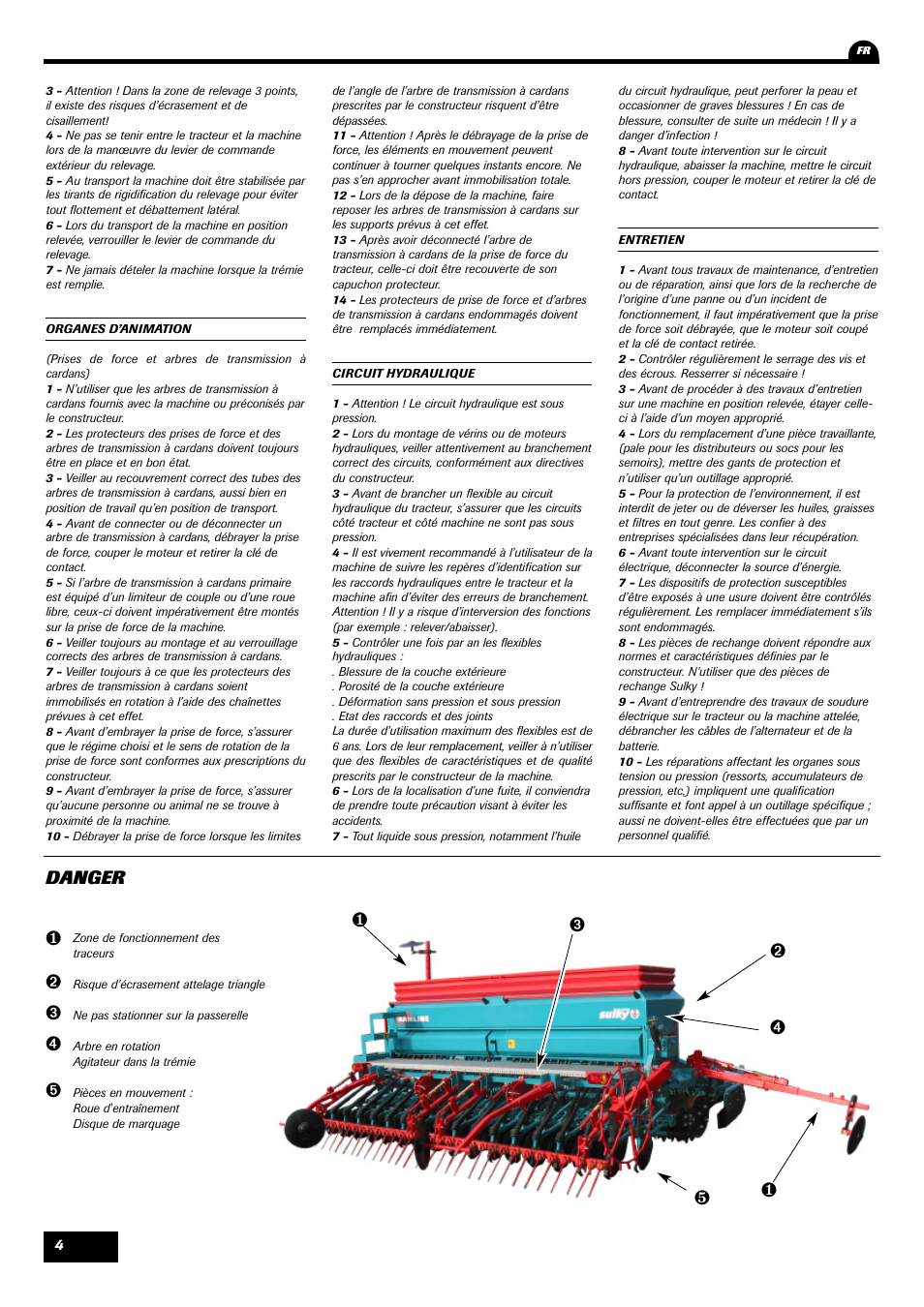 Danger | Sulky Tramline CX > 03/2014 User Manual | Page 6 / 105