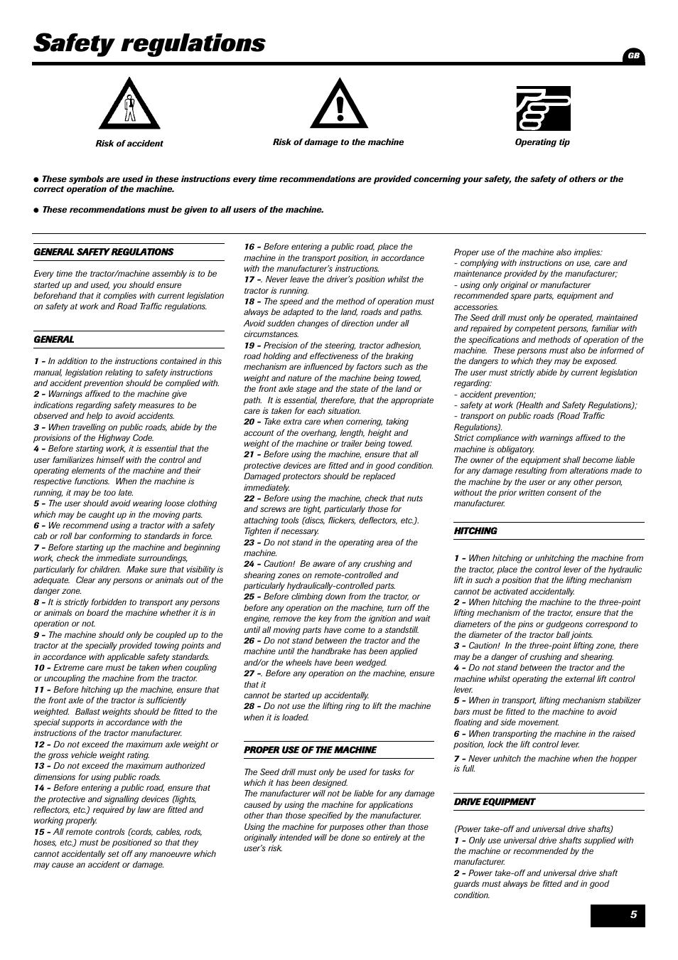 Safety regulations | Sulky Tramline CX > 03/2014 User Manual | Page 7 / 105