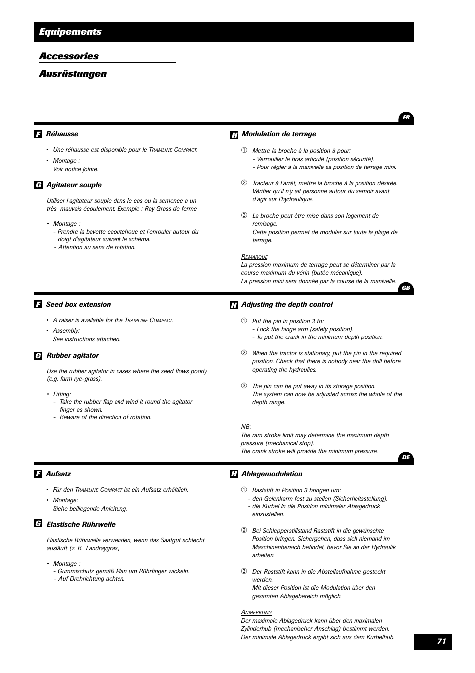 Equipements accessories ausrüstungen | Sulky Tramline CX > 03/2014 User Manual | Page 73 / 105