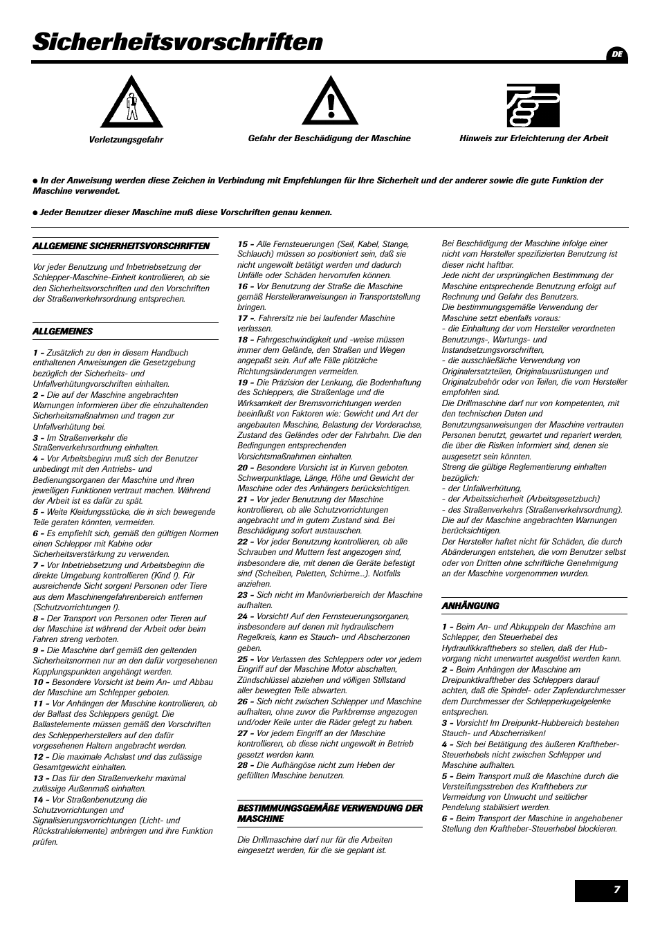 Sicherheitsvorschriften | Sulky Tramline CX > 03/2014 User Manual | Page 9 / 105